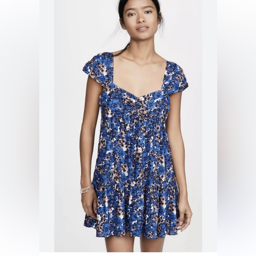 Free People Womens Pattern Play Linen Floral Print Mini‎ Dress Size small